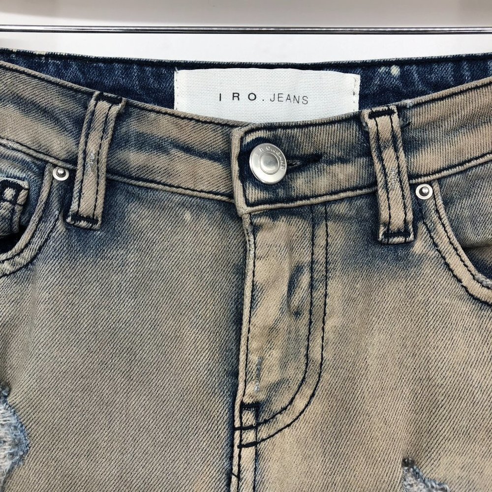 IRO Tan Distressed Mid-Rose Skinny Jeans in faded Blue  and brown mix size 25 - Picture 8 of 16